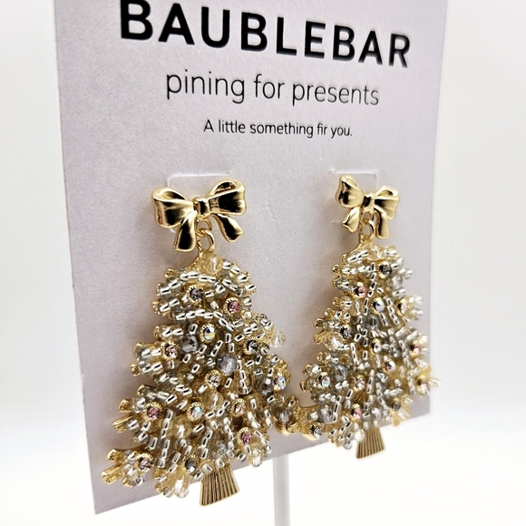 BaubleBar Golden Christmas Tree Earrings Pining for Presents New - Picture 3 of 4